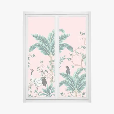 Fensteraufkleber pastell tropisches botanisches muster mit kranichen – Wallnifity®