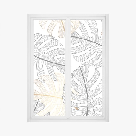 Fensteraufkleber monstera-blattmuster mit goldakzenten – Wallnifity®
