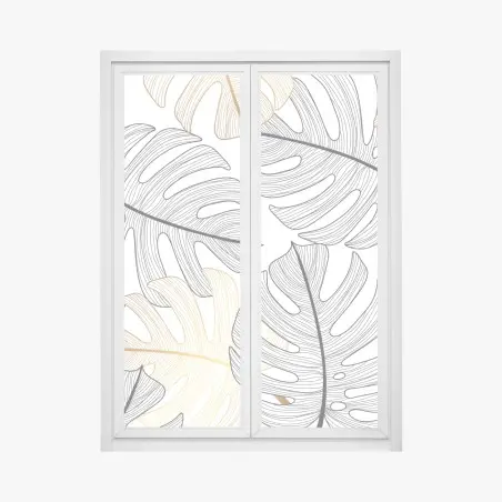 Fensteraufkleber monstera-blattmuster mit goldakzenten – Wallnifity®