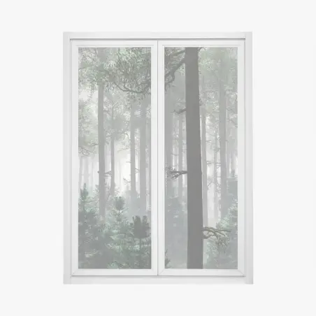 Fensteraufkleber nebliger immergrüner wald – Wallnifity®