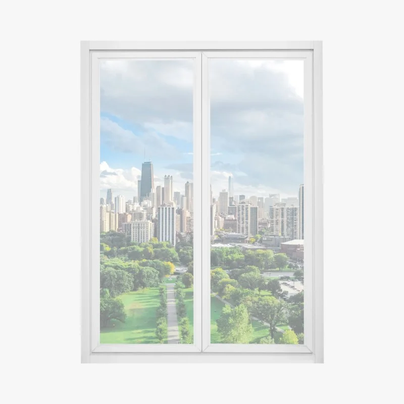 Fensteraufkleber stadtpanorama über grünem park