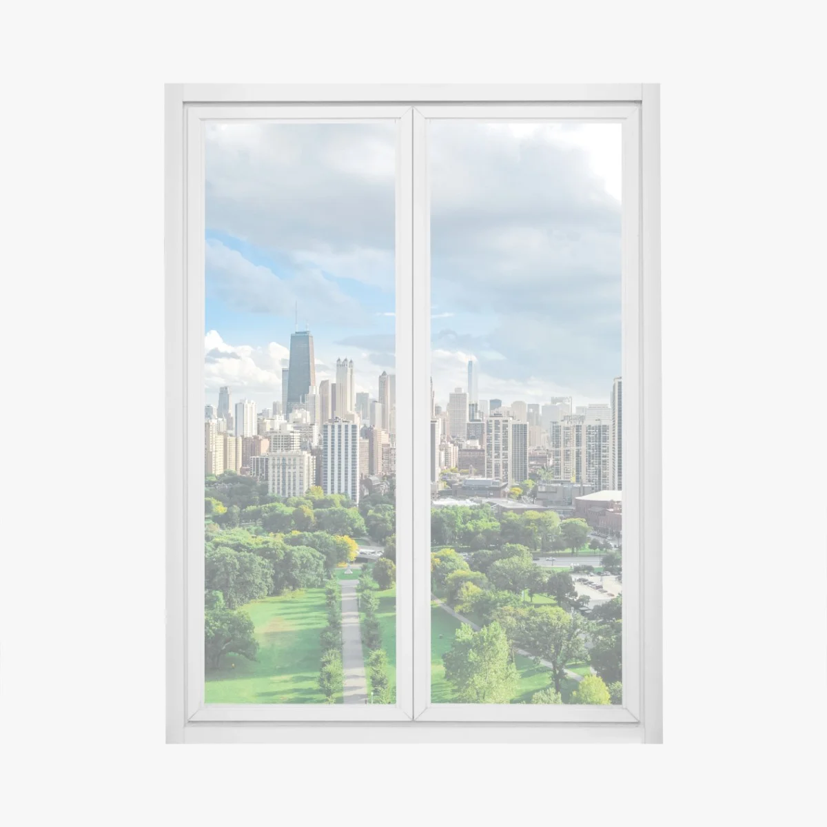 Fensteraufkleber stadtpanorama über grünem park – Wallnifity® Fensteraufkleber stadtpanorama über grünem park – Wallnifity®