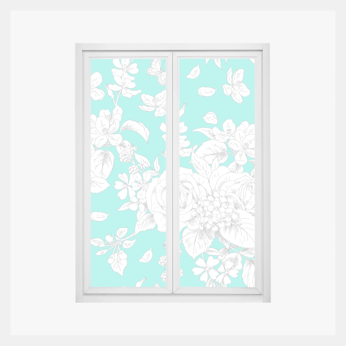 Fensteraufkleber türkis floral muster mit blumen – Wallnifity®