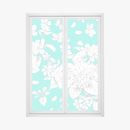 Fensteraufkleber türkis floral muster mit blumen – Wallnifity®
