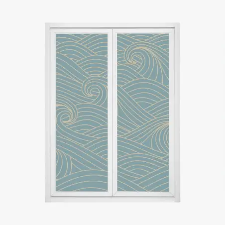 Fensteraufkleber türkiswellenmuster mit goldlinien – Wallnifity®