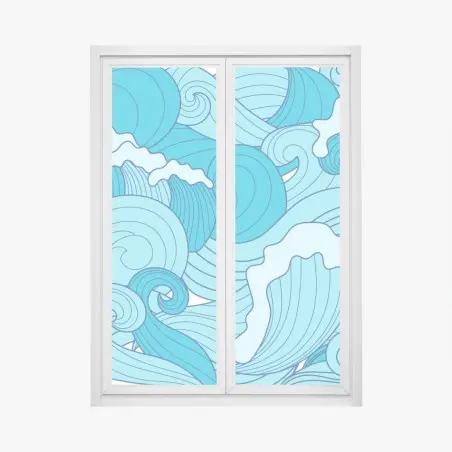 Fensteraufkleber blaue ozeanwellen illustration – Wallnifity®