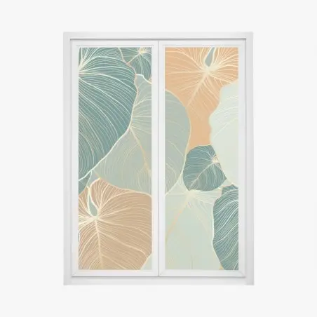 Fensteraufkleber türkis-goldenes botanisches blättermuster – Wallnifity®