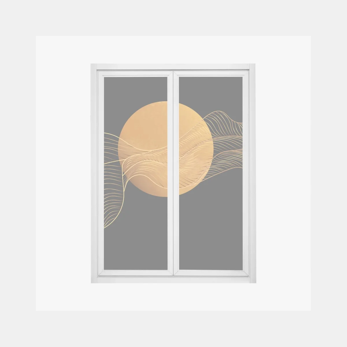 Fensteraufkleber goldene wellen auf schwarzem grund — abstrakte komposition – Wallnifity® Fensteraufkleber goldene wellen auf schwarzem grund — abstrakte komposition – Wallnifity®