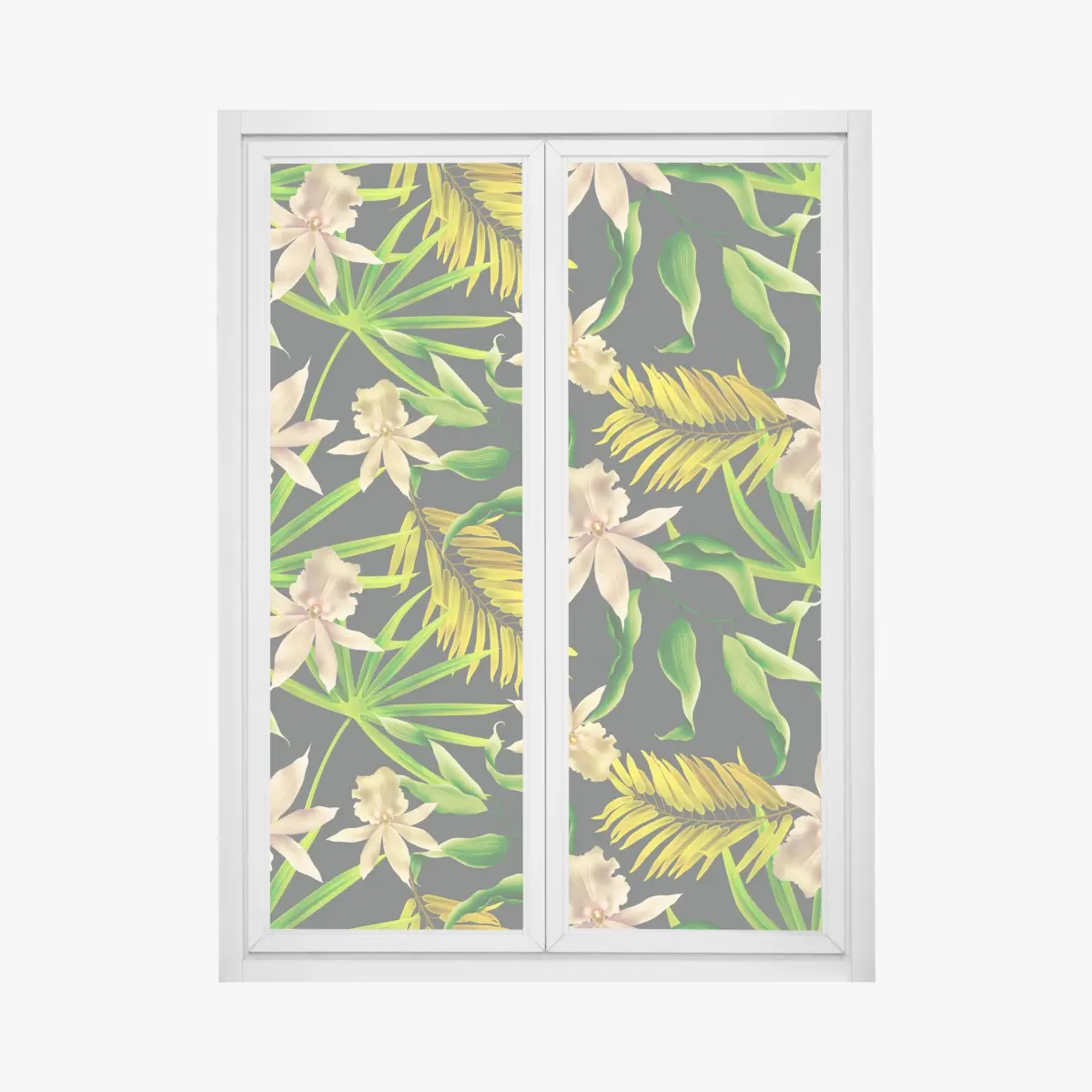 Fensteraufkleber tropisches orchideenmuster auf dunklem hintergrund – Wallnifity®