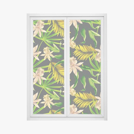 Fensteraufkleber tropisches orchideenmuster auf dunklem hintergrund – Wallnifity®