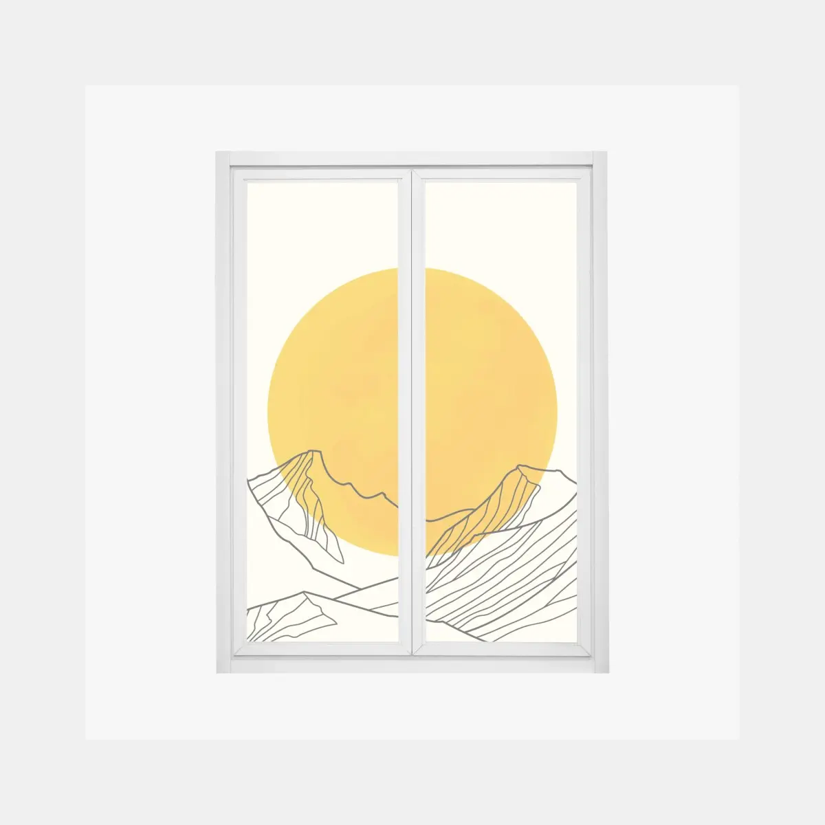 Fensteraufkleber goldene sonne über minimalistischen bergen – Wallnifity®
