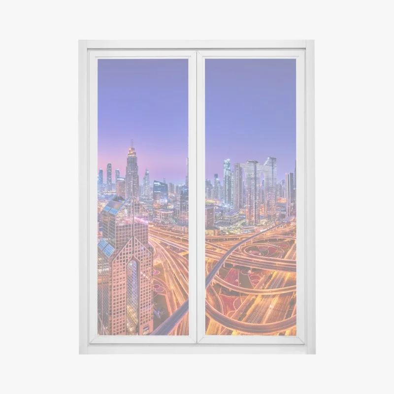 Fensteraufkleber Dubai panorama bei dämmerung – Wallnifity®