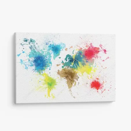 Leinwandbild bunte weltkarte mit farbspritzern – Wallnifity®