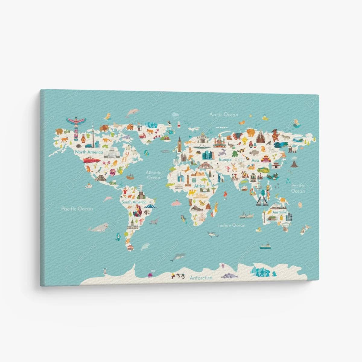 Leinwandbild bunte illustrierte weltkarte für kinder – Wallnifity® Leinwandbild bunte illustrierte weltkarte für kinder – Wallnifity®