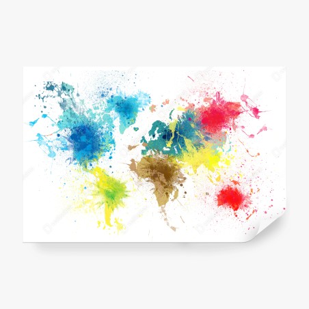 Fototapete bunte weltkarte mit farbspritzern – Wallnifity®