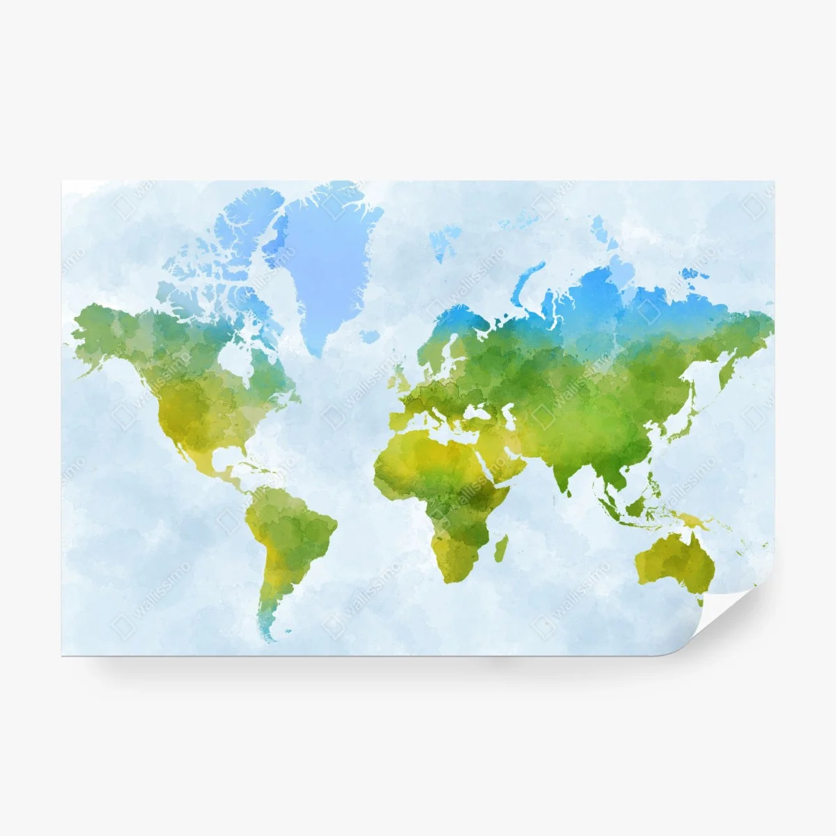 Fototapete aquarell-weltkarte in grün und blau – Wallnifity®