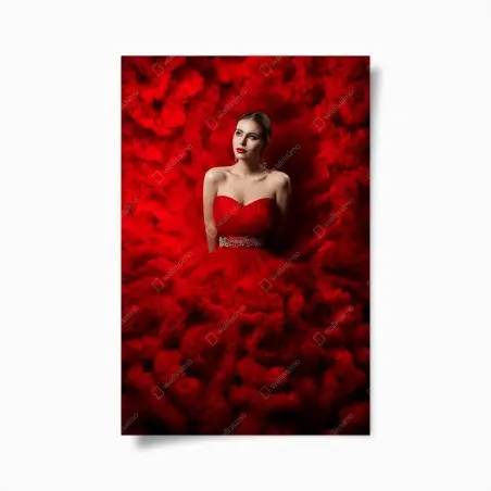 Poster elegantes porträt im roten kleid – Wallnifity®