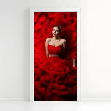 Türaufkleber elegantes porträt im roten kleid – Wallnifity®