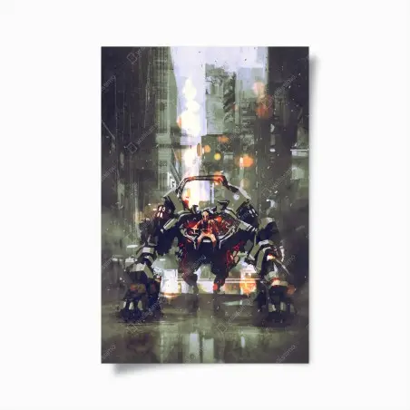 Poster futuristischer mech in neonstadt – Wallnifity®