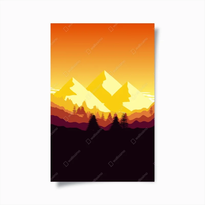 Poster goldener sonnenuntergang über bergen