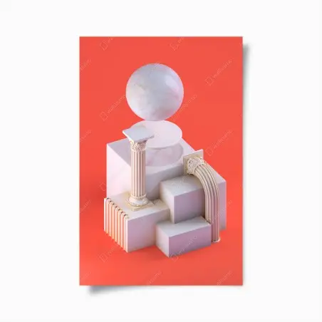 Poster marmorkugel und klassische säulen auf orange – Wallnifity®
