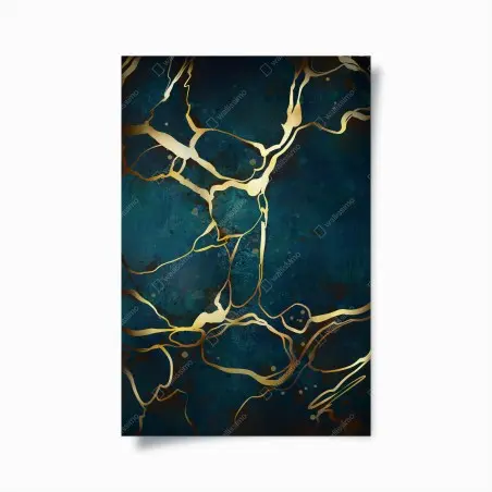 Poster türkis und gold abstrakt mit goldenen adern – Wallnifity®