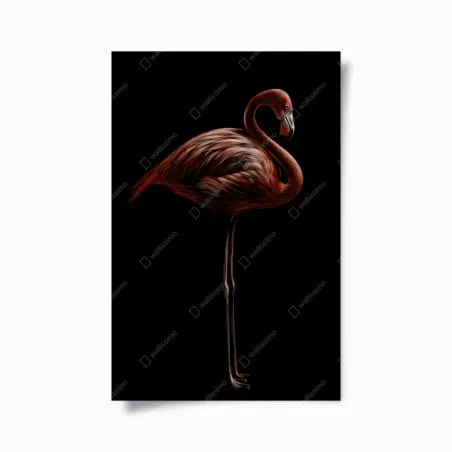 Poster eleganter roter flamingo vor schwarzem hintergrund – Wallnifity®