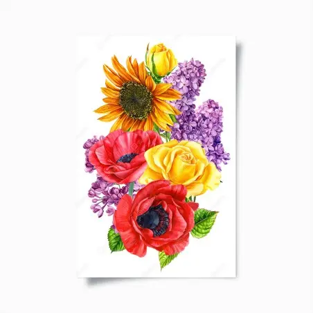 Poster buntes aquarell-blumenbouquet – Wallnifity®