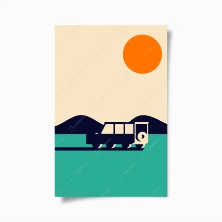 Poster geometrische berglandschaft mit wohnmobil – Wallnifity®