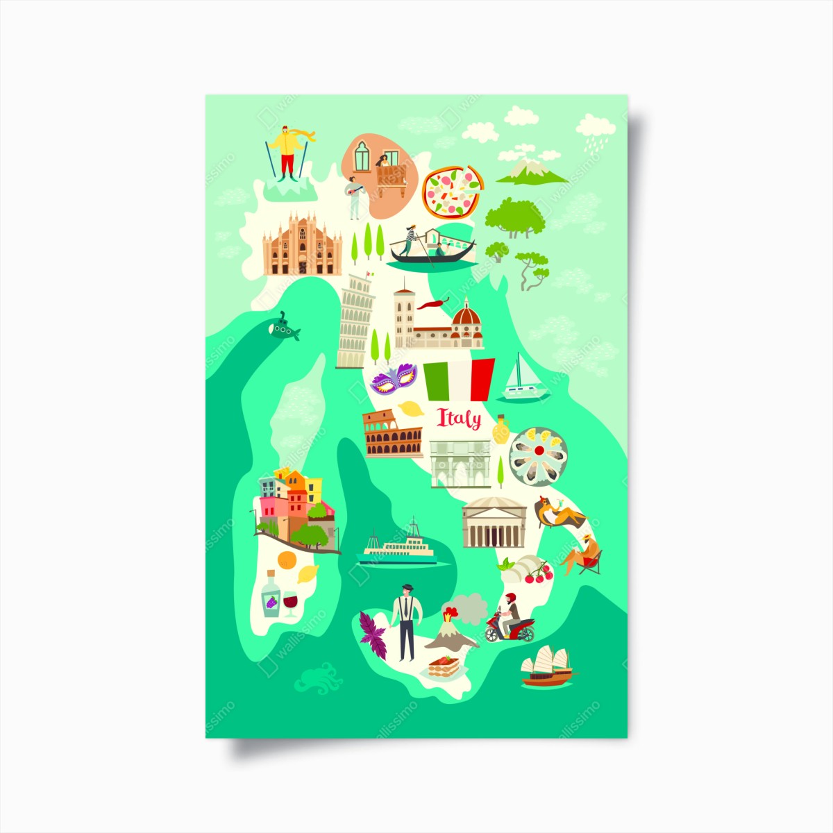 Poster Italien karte mit ikonischen sehenswürdigkeiten – Wallnifity®