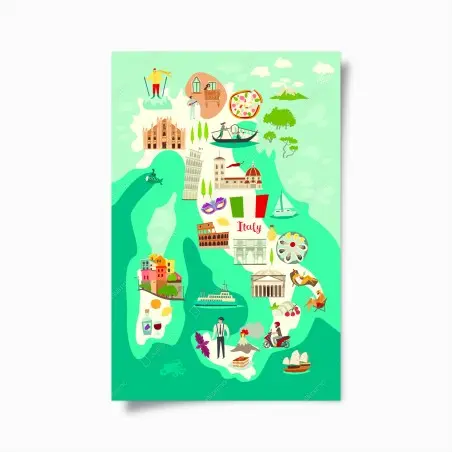 Poster Italien karte mit ikonischen sehenswürdigkeiten – Wallnifity®
