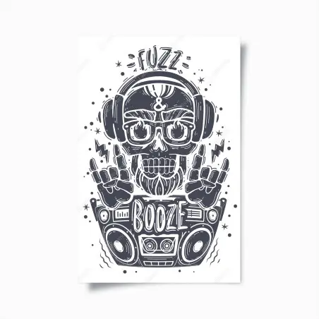 Poster dj-schädel mit boombox und kopfhörern – Wallnifity®