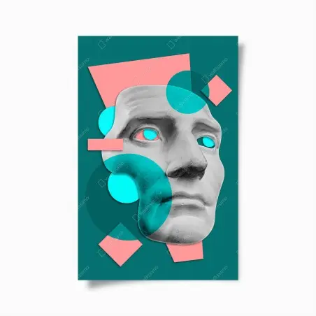 Poster abstrakte klassische maske in türkis und rosa – Wallnifity®