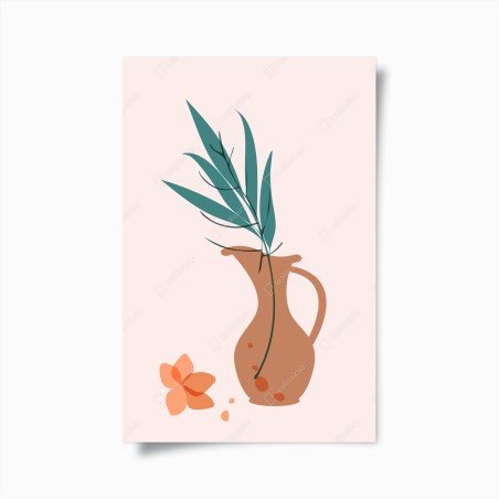 Poster pastell botanische vase mit blättern – Wallnifity®