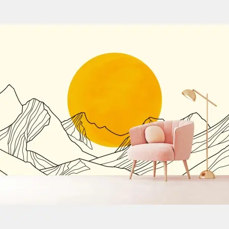 Fototapete goldene sonne über minimalistischen bergen – Wallnifity®