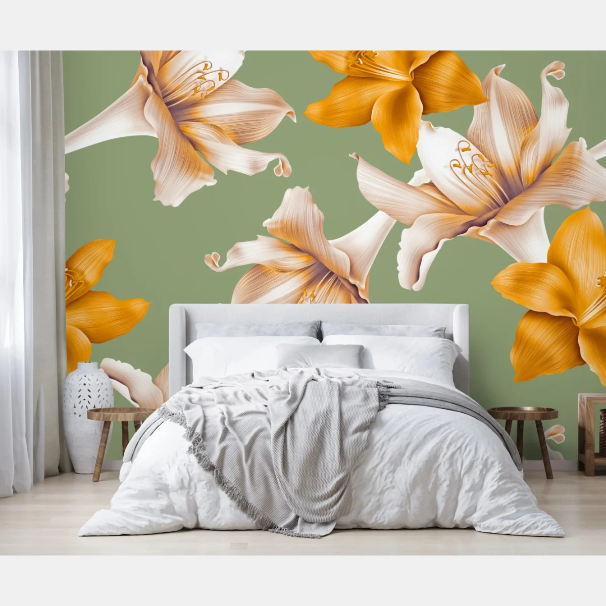 Fototapete goldene lilien botanisches muster – Wallnifity® Fototapete goldene lilien botanisches muster – Wallnifity®