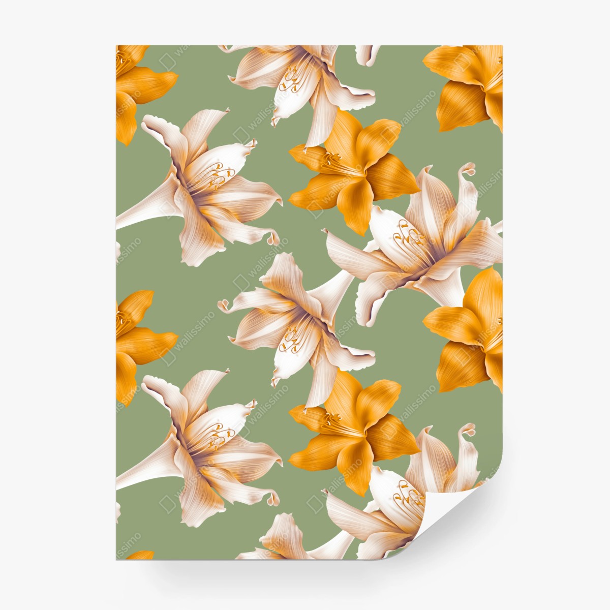 Fototapete goldene lilien botanisches muster – Wallnifity®