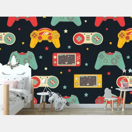 Fototapete retro gamecontroller muster – Wallnifity®