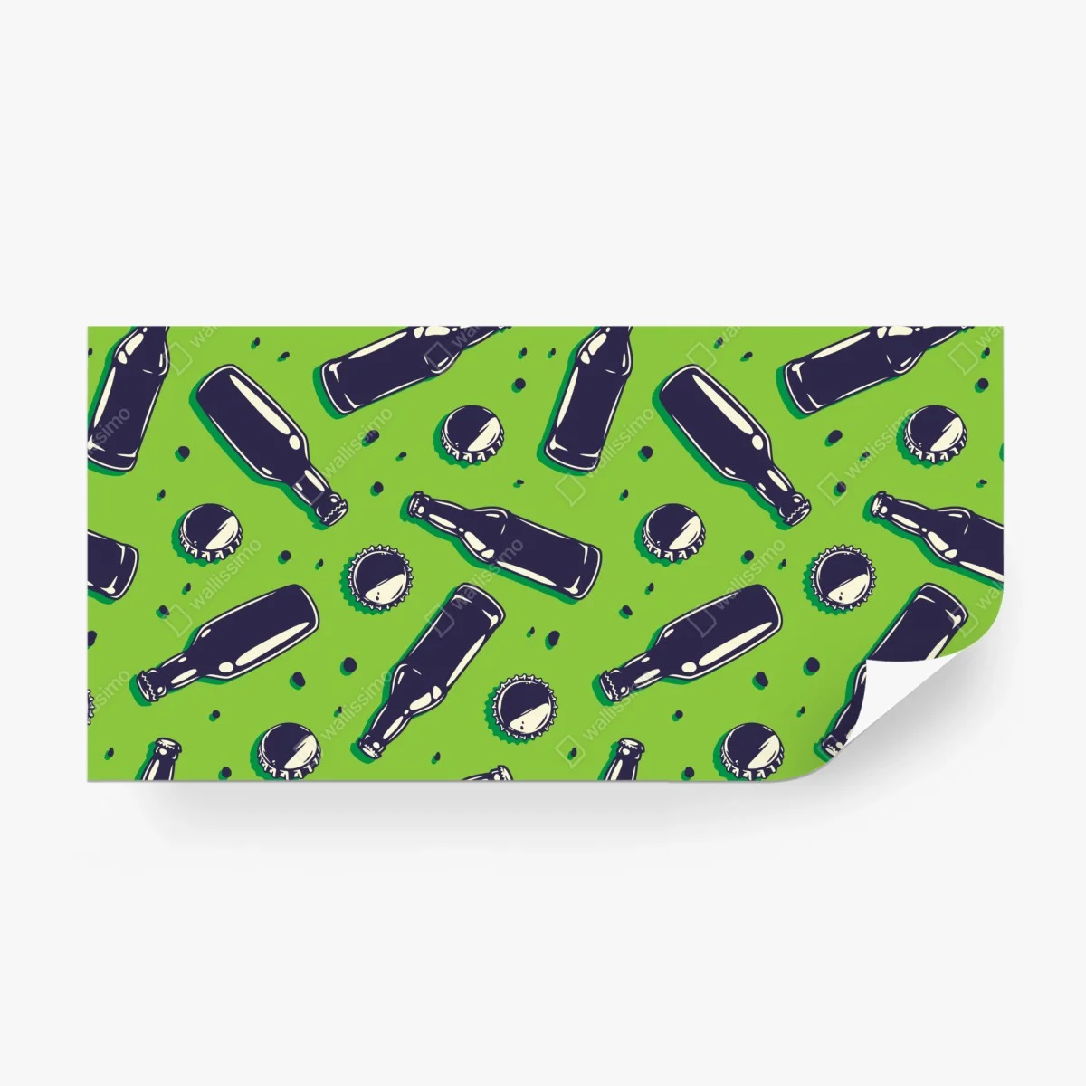 Fototapete grünes pop-art-muster mit bierflaschen und kronkorken – Wallnifity®
