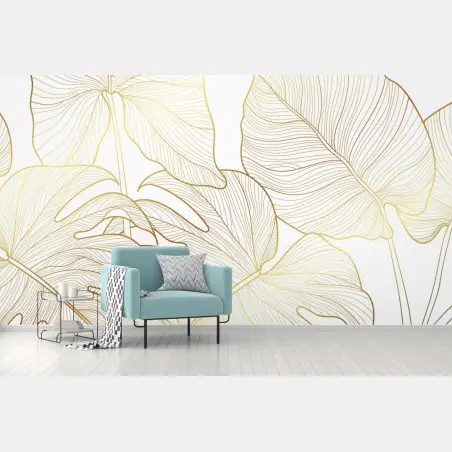 Fototapete goldene botanische blattzeichnung – Wallnifity®