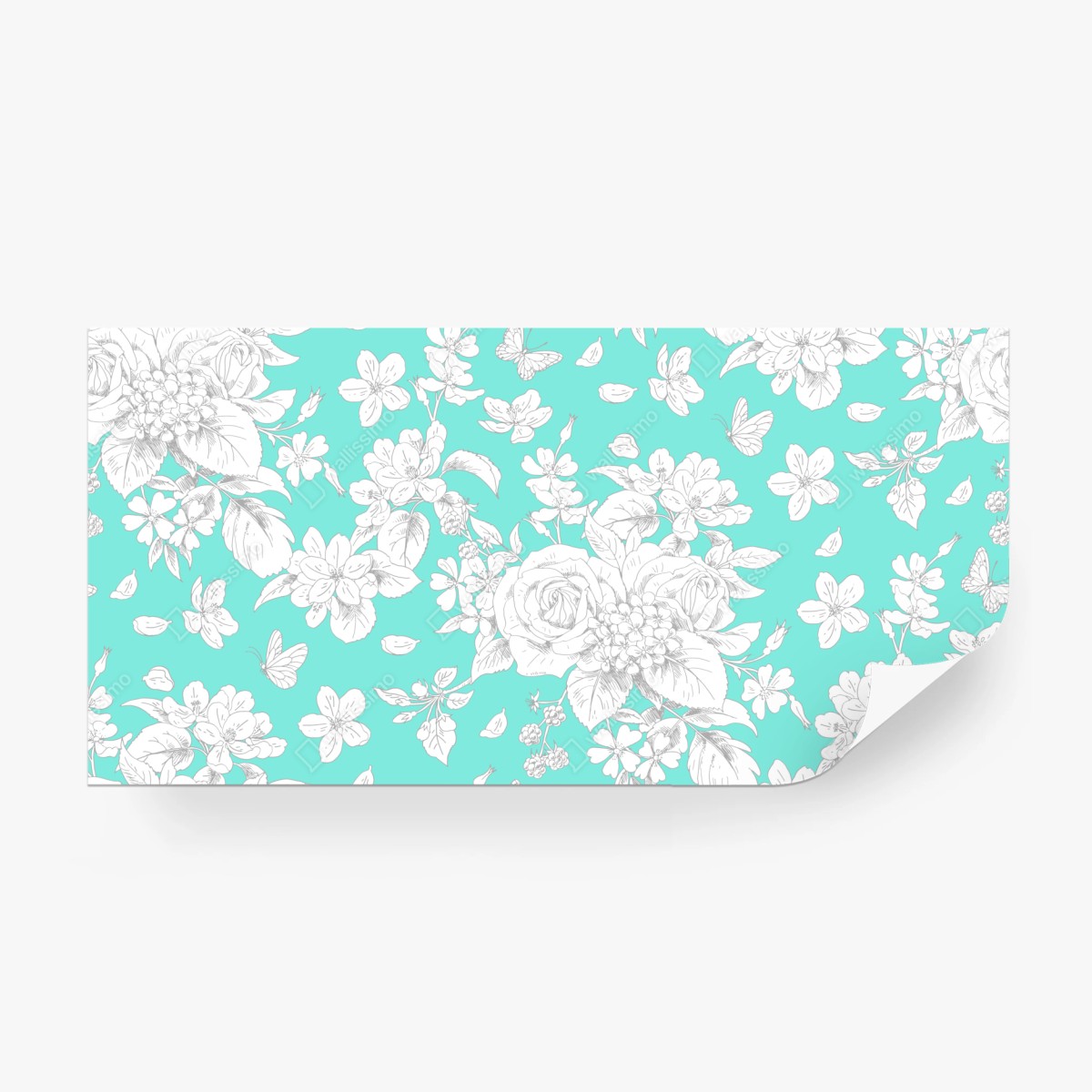 Fototapete türkis floral muster mit blumen – Wallnifity®