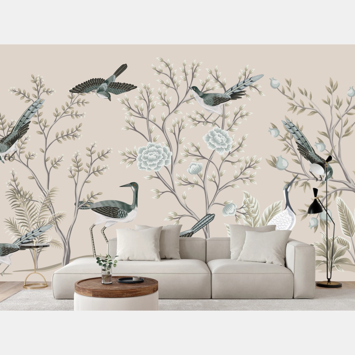 Fototapete elegante vögel und blühende zweige – Wallnifity®