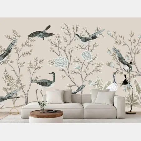 Fototapete elegante vögel und blühende zweige – Wallnifity®