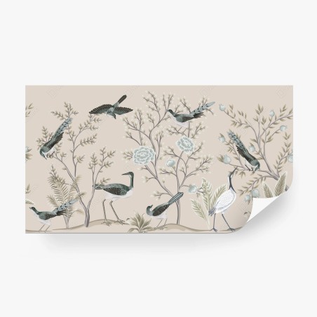 Fototapete elegante vögel und blühende zweige – Wallnifity®