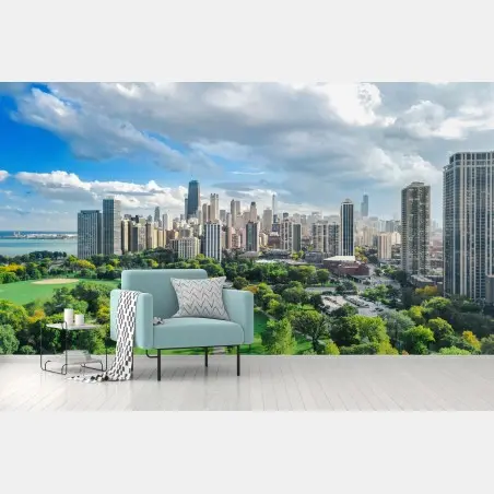 Fototapete stadtpanorama über grünem park – Wallnifity®