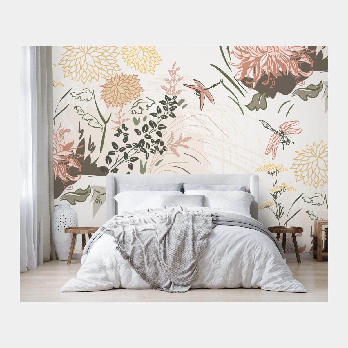 Fototapete zartes pastell-blumenmuster – Wallnifity®