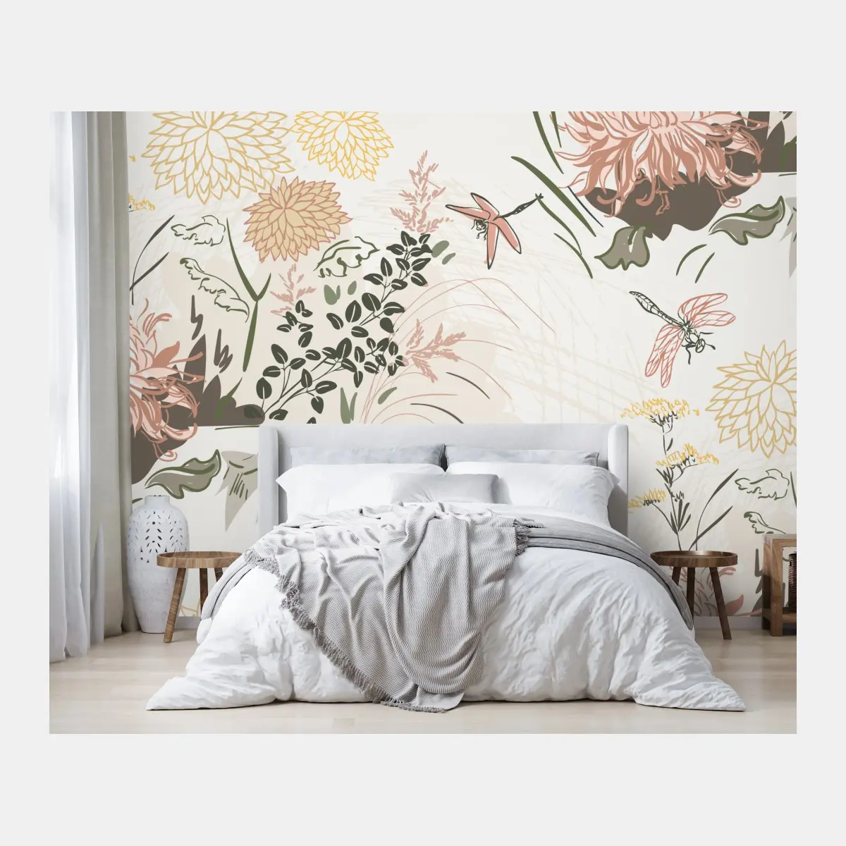 Fototapete zartes pastell-blumenmuster – Wallnifity®