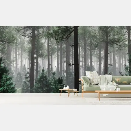 Fototapete nebliger immergrüner wald – Wallnifity®