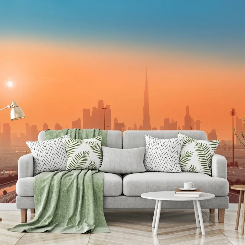 Fototapete Dubai skyline bei sonnenaufgang – Wallnifity®