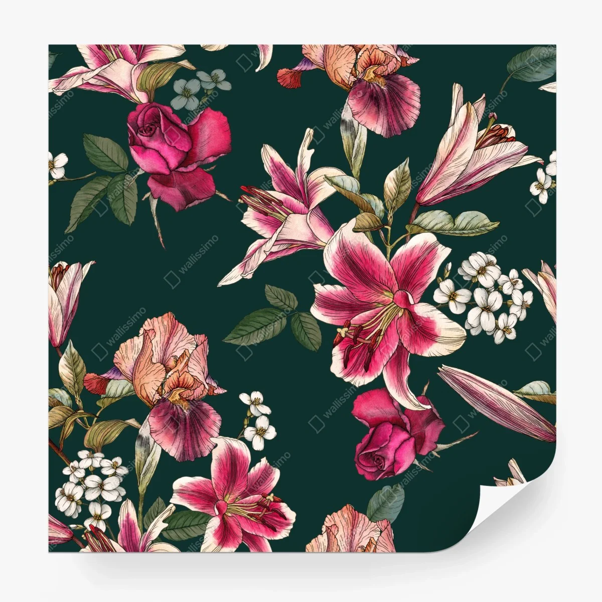 Fototapete vintage botanisches floralmuster auf tiefgrün – Wallnifity® Fototapete vintage botanisches floralmuster auf tiefgrün – Wallnifity®